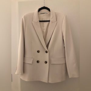 Simons Contemporaine double-breasted cream blazer with tortoise buttons